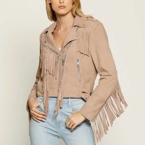 WALTER BAKER Suede Fringe Trim Moto Maní Jacket